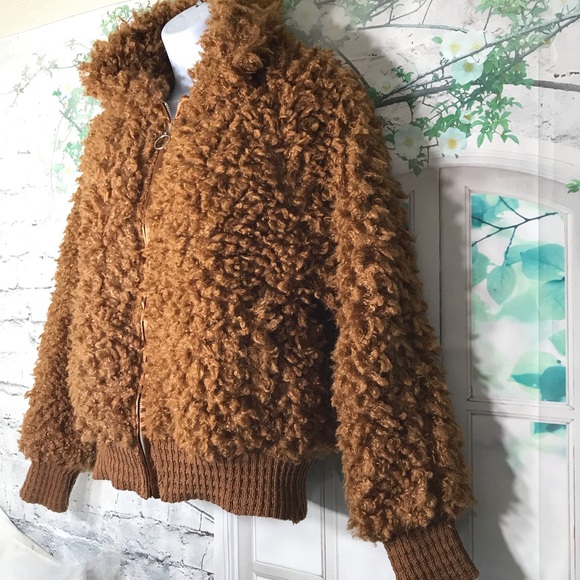 New Brown Faux Fur Sherpa Teddy Jacket XS - Picture 6 of 11